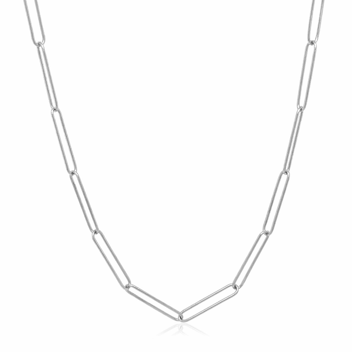 14k White Gold Wire Paperclip Chain (2.7 mm) in a sleek high-contrast midnight luxury editorial style